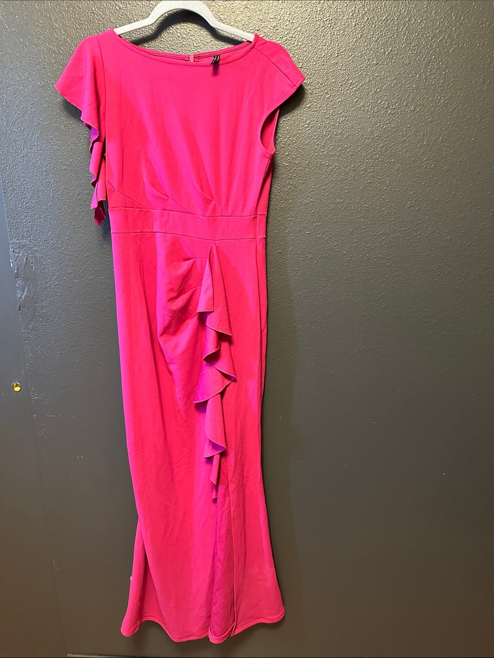 One-Shoulder Ruffle Maxi Dress in Fuchsia